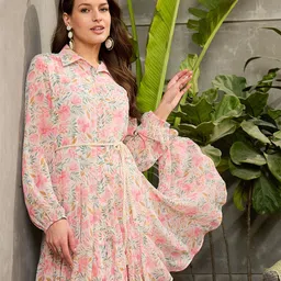 SASSAFRAS Floral Print Georgette Fit & Flare Dress-image-53