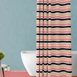 ArtzFolio Pink & White Striped Waterproof Shower Curtain-11