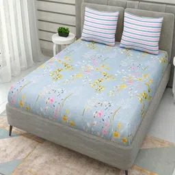 SHIRIN CREATION Blue Floral 350 TC King Bedsheet with 2 Pillow Covers-image-31