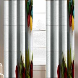 BELLA TRUE White & Green 2 Pieces Abstract Printed Black Out Window Curtains-12