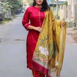 KALINI Round Neck Straight Gotta Patti Kurta With Trousers And Dupatta-picture-19