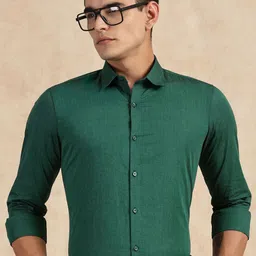 Thomas Scott Men Classic Slim Fit Solid Spread Collar Pure Cotton Formal Shirt-image-77