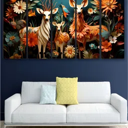 Myntra Elegant Homes Teal & Cream 5 Piece Floral and Botanical Printed Canvas Wall Arts-1