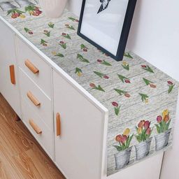 PRAKARTIK Red & Grey Floral Printed Pure Cotton TableRunner-37