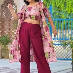 AKS Printed Crop Top and Palazzo With Shrug-picture-18