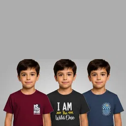 REYA Boys Pack of 3 Typography Printed Round Neck Cotton T-shirts-picture-0