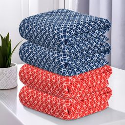 Kuber Industries Red 4 Pieces Printed Microfiber 280 GSM Ultra Absorbent Soft Hand Towels-56