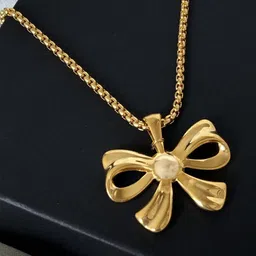 PRIVIU Gold-Plated Bow-Shaped Pendant With Chain-picture-25