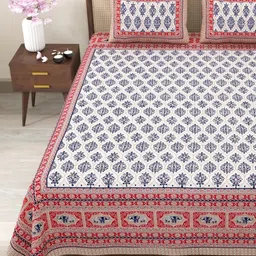 Myntra Elegant Homes Peach-Coloured & Blue 180 TC Cotton King Bedsheet Set 2.75 m x 2.25 m-image-39