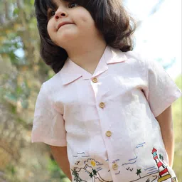 Funny Bones Infant Embroidered Linen Shirt With Shorts-image-31
