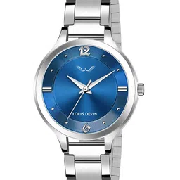 LOUIS DEVIN Women Brass Embellished Dial & Stainless Steel Bracelet Style Straps Analogue Watch LD-L158-BLU-image-94
