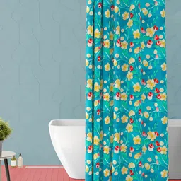 ArtzFolio Blue & Yellow Floral Printed Waterproof Shower Curtain-image-39