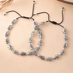 Silvermerc Designs Silver-Plated Elephant Design Oxidised Anklet-30