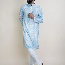 KUNDALI KAKSHAY Men Chikankari Mandarin Collar Kurta-image-92