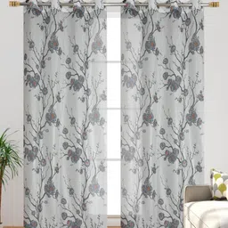 Galaxy Home Decor White & Grey 2 Pieces Floral Printed Sheer Window Curtains-image-96