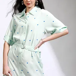 Tokyo Talkies Women Shirt Collar Roll-Up Sleeves Conversational Print Shirt Midi Dress-picture-7
