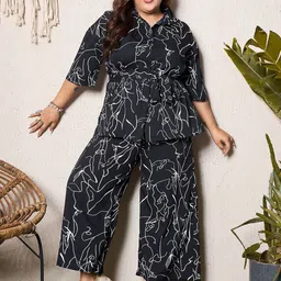 Berrylush Curve Printed Shirt & Belt With Palazzo-30