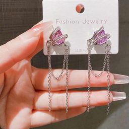 Estailo fashion Artificial Stones Studded Tasselled Contemporary Shaped Drop Earrings-image-53