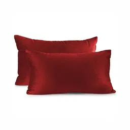 DADDY COOL Maroon Set of 2 Fibre Filled Faux Velvet Ultra Soft Sleep Pillow-picture-11
