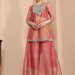 DEEBACO Embroidered Round Neck Top With palazzos Co-Ords-picture-31