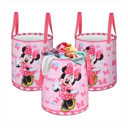 YK 3Pc Pink Disney Minnie Printed Foldable Laundry Bag With Handles-image-101