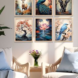 Kotart Brown & Blue 6 Pieces Birds and Animals Printed Wooden Wall Arts-image-75