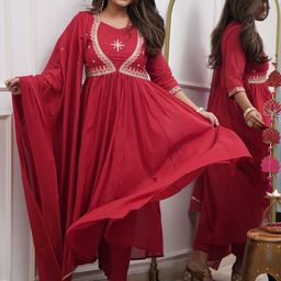 NIZA FASHION Women Floral Embroidered Regular Kurta with Trousers & Dupatta-picture-38
