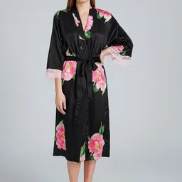 Ms.Lingies Printed Elegant Satin Maxi Wrap Bath Robe-image-96