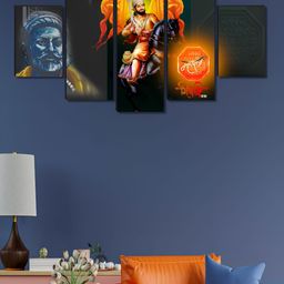 Livin'luxe Black & Orange 5 Piece Chhatrapati Shivaji Maharaj Canvas Wall Paintings-picture-29