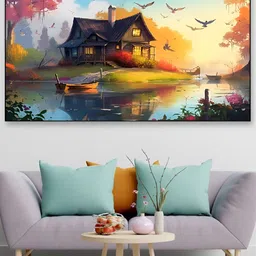 DEKORSTATION Yellow & Blue Birds and Animals Printed Canvas Wall Art-image-38