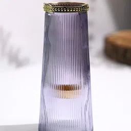 MARKET99 Purple & Gold-Toned Textured Cone Glass T-Light Candle Holder-image-96