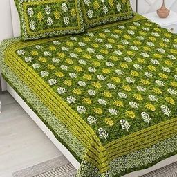 Dhawariya's Green & White Floral 144 TC Queen Bedsheet with 2 Pillow Covers-image-99