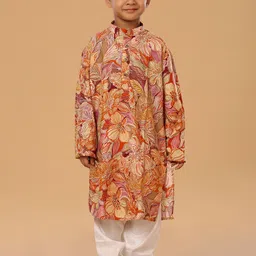 The Mini Trunk Boys Floral Printed Mandarin Collar Straight Kurta With Trouser-7