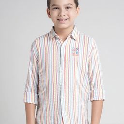 UNDER FOURTEEN ONLY Boys Comfort Fit Vertical Striped Spread Collar Cotton Casual Shirt-picture-35