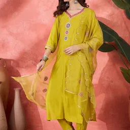 Sangria Sequin Thread Cording Embroidered Kurta & Trousers With Dupatta image 3