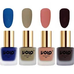 VOLO Set Of 4 Velvet Matte Nail Polish - 8 ml Each - Dark Wine-Sand Nude-Light Peach-Blue-image-65