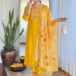 Siya Fashion Women Floral Yoke Design Regular Kurta with Trousers & With Dupatta-image-56