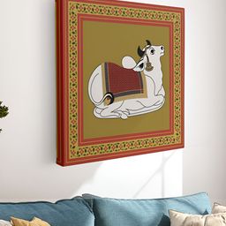 Myntra Elegant Homes Green & White Canvas Pichwai Cow Wall Art-picture-25