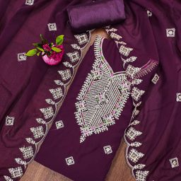 SHADOW & SAINING Floral Embroidered Sequinned Silk Georgette Unstitched Dress Material-image-94