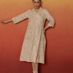 Bannos Swagger Bandhani Print Lapel Collar Cotton A-Line Midi Dress-image-76