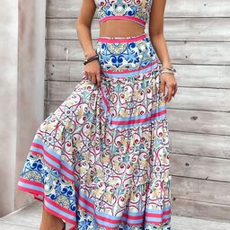 LULU & SKY Women Abstract Printed Top With Skirt Co-Ords-image-52