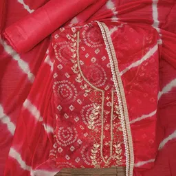 SHADOW & SAINING Bandhani Printed Beads And Stones Modal Cotton Unstitched Dress Material-image-93