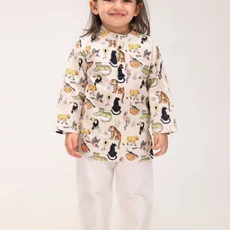 MAMA AND PEACHES Unisex Kids Animal Printed Regular Pure Cotton Kurta with Pyjamas-43