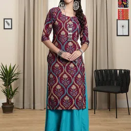 HERE&NOW Selection Of 3 Floral Printed Round Neck Straight Kurta-image-67