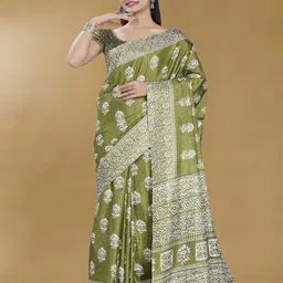 Rani Saahiba Floral Art Silk Block Print Saree-picture-24