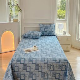 JC HOME Blue & White Geometric 150 TC King Bedsheet with 2 Pillow Covers-picture-24