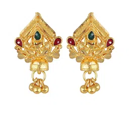 DIVASTRI Gold-Plated Artificial Stones Studded Contemporary Drop Earrings-7