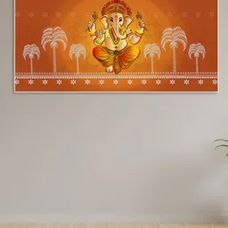 nestroots Orange Colored & Yellow Lord Ganesha Printed Religious Canvas Painting Wall Art-image-51