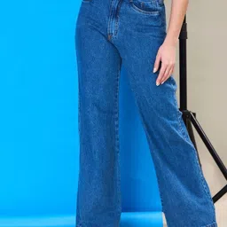 NUCOUTHS Women Super Wide Leg Mid-Rise Stretchable Denim Jeans-picture-12