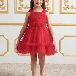 Mark and Mia Girls Red Square Neck Sleeveless Fit and Flare Dress-image-76